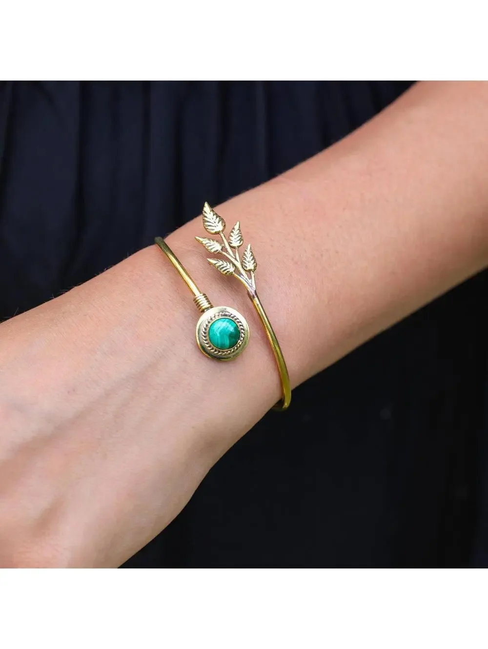 Tanvi Collection Bangle Bracelet - Gold with Malachite